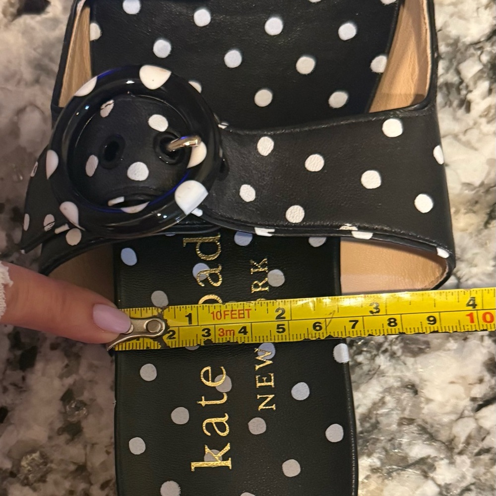 kate spade Black and White Polka Dot Double Buckle Slide Sandals - Picture 5 of 6